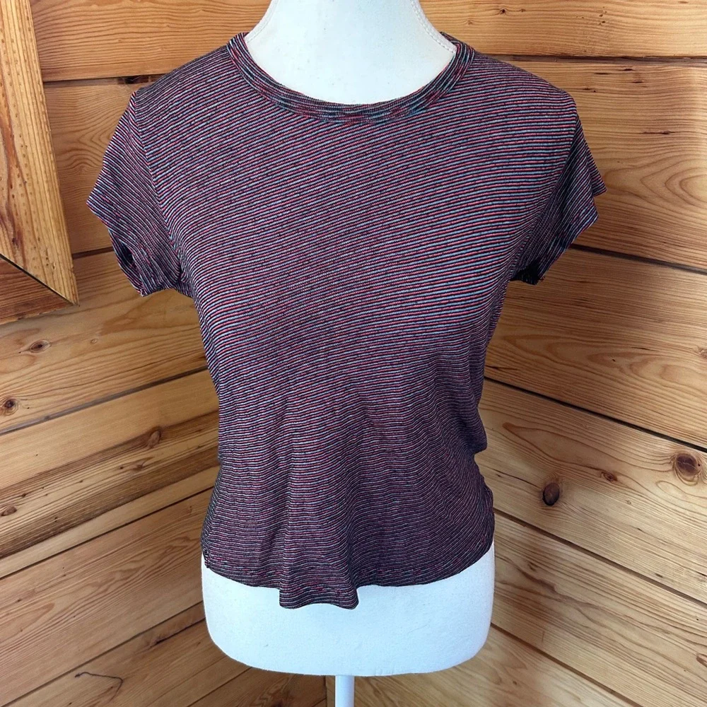 Brandy Melville Striped Baby Tee Red Blue Size Small Medium Retro Y2K Cute Ditsy - Picture 1 of 8
